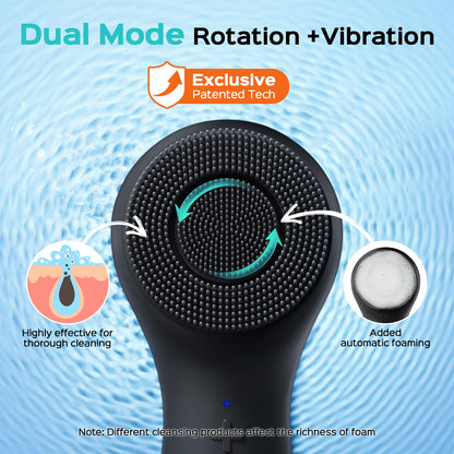 COSLUS Face Scrubber Facial Cleansing Brush: 2 in 1 Spin and Vibration Patented Tech, Silicone Electric Exfoliator Scrubber with Automatic Foaming, Waterproof Face Cleanser Brush for Men and Women