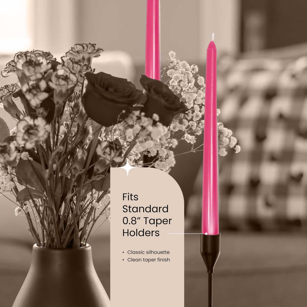 Leor & Lair Pink Taper Candles - 4 Pack 10" Hot Pink Candles - Unscented Long Burning Candlesticks for Birthday Parties, Summer Dining, Weddings & Home Decoration