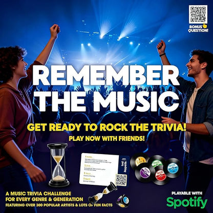 REMEMBER THE MUSIC - Music Trivia Party Board Game with 350 Artist &amp Song Cards Spotify QR Audio Clues for Adults &amp Family 2-6 Players