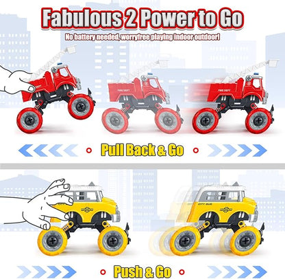 LUDILO Kids Boys Toys Age 4-6 5-7 6-8: 4 PCS DIY Assembly Building City Bus Ambulance Police Car Toy Fire Truck with Electric Drill Stem Learning Toys Gifts for 3 4 5 6 7 8 Year Old Boys Girls Kids