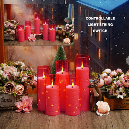kakoya Flameless LED Candles with Timer 5 Pc Flickering Flameless Candles for Romantic Ambiance and Home Decoration Stable Acrylic Shell,with Embedded Star String，Battery Operated Candles(Pink)