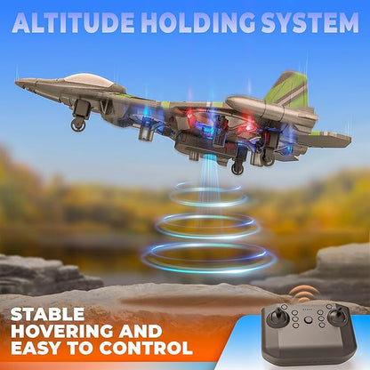BEZGAR RC Plane | 2.4GHZ Remote Control Airplane RC Helicopter 360° Flip Fighter Jet Toy Toys for ages 8-13 with Colorful LED Navigation Lights Green