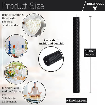 Handmade Texture Taper Candle Black Unscented Twisted Candlesticks 10 Inch Smokeless Long Candle Stick for Gifts Holiday Wedding Dinner Decor 2 PCS
