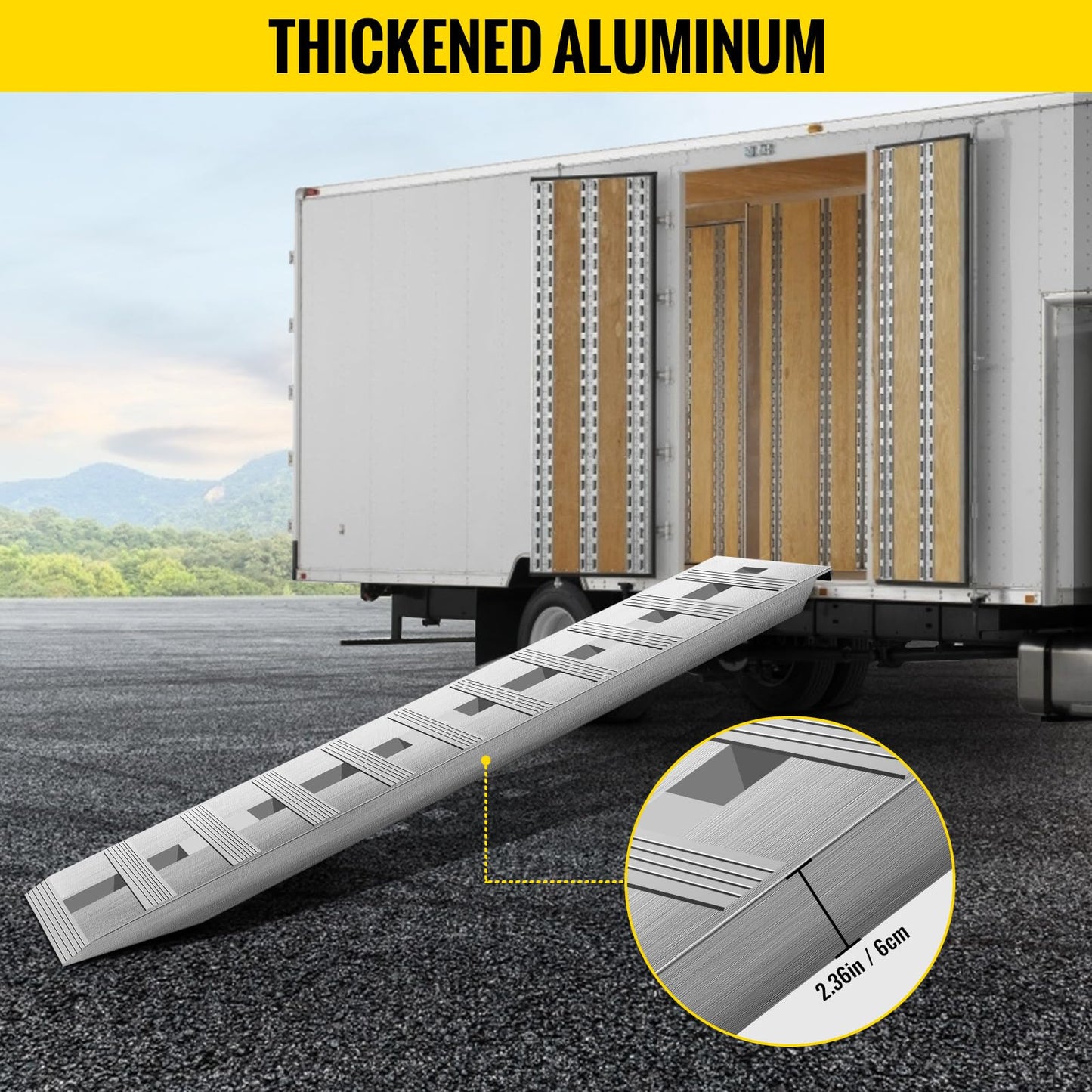 BestEquip 60'' X 12'' Aluminum Trailer Ramps 6000LBS Total Beavertail Hook End 1 Pair 2 Ramps Silver