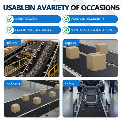 Lounsweer 12 Inch Wide 25 Foot Length Black Conveyor Belt Material PVC 120 Cover One Side Conveyor Belt Extra Long Fiber Fabric Bottom Layer Industrial Drive Polyester Repair Conveying Belts