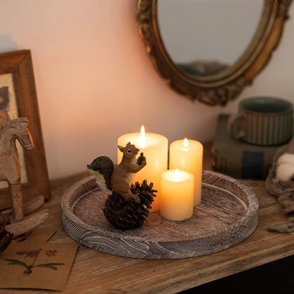 Hanobe Wood Candle Holders Trays: Round Candlestick Holder Pillar Stand for Table Centerpiece - Farmhouse Coffee Table Decor for Living Room Kitchen Counter, Rustic White