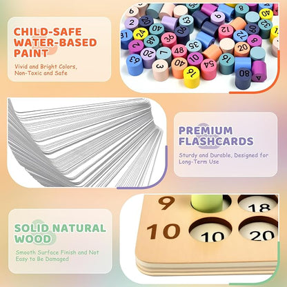 Wooden Montessori Multiplication Board Game: Math Educational Toys Multiplication Table Board Game Montessori Math Manipulatives Toys Toddlers Kids Multiplication Chart Game for Early Education