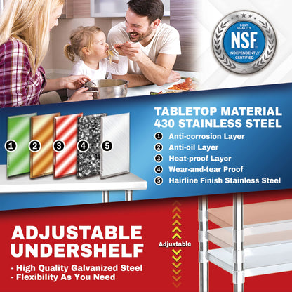 DuraSteel 24x84 Stainless Steel Work Table - NSF Commercial Prep Metal Table - Outdoor Pizza Oven Stand w/Under Shelf - Kitchen Island Laundry Utility Garage Microwave Stand Large Rolling Storage Cart