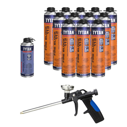 Fire Block 113 Orange Fire Blocking Foam Sealant – 24 oz Gun-Grade Polyurethane Foam for Gaps, Cracks, Walls, Joints, Electrical Outlets & PVC Pipe (12x24 oz) + Precision Max Gun & Cleaner