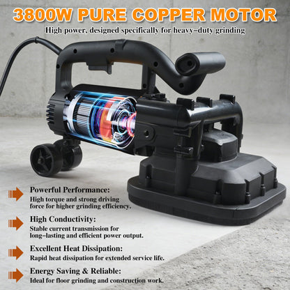 4-Head Concrete Grinder Set, 4" 3800W Concrete Floor Grinder with Long Handle, Dust Extraction Shroud & Water Pump, 6000RPM Concrete Surface Grinder Machine for Grinding Concrete Marble Granite