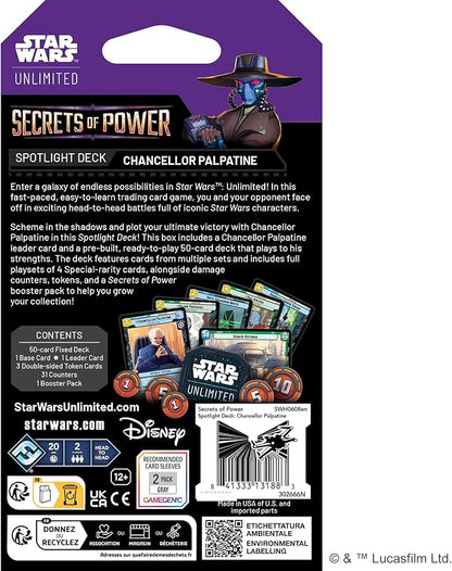 Asmodee Star Wars: Unlimited TCG Secrets of Power Chancellor Palpatine Spotlight Deck - Pre-Built 50-Card Ready-to-Play Deck with Booster Pack Ages 12+ 2+ Players 20 Minute Playtime