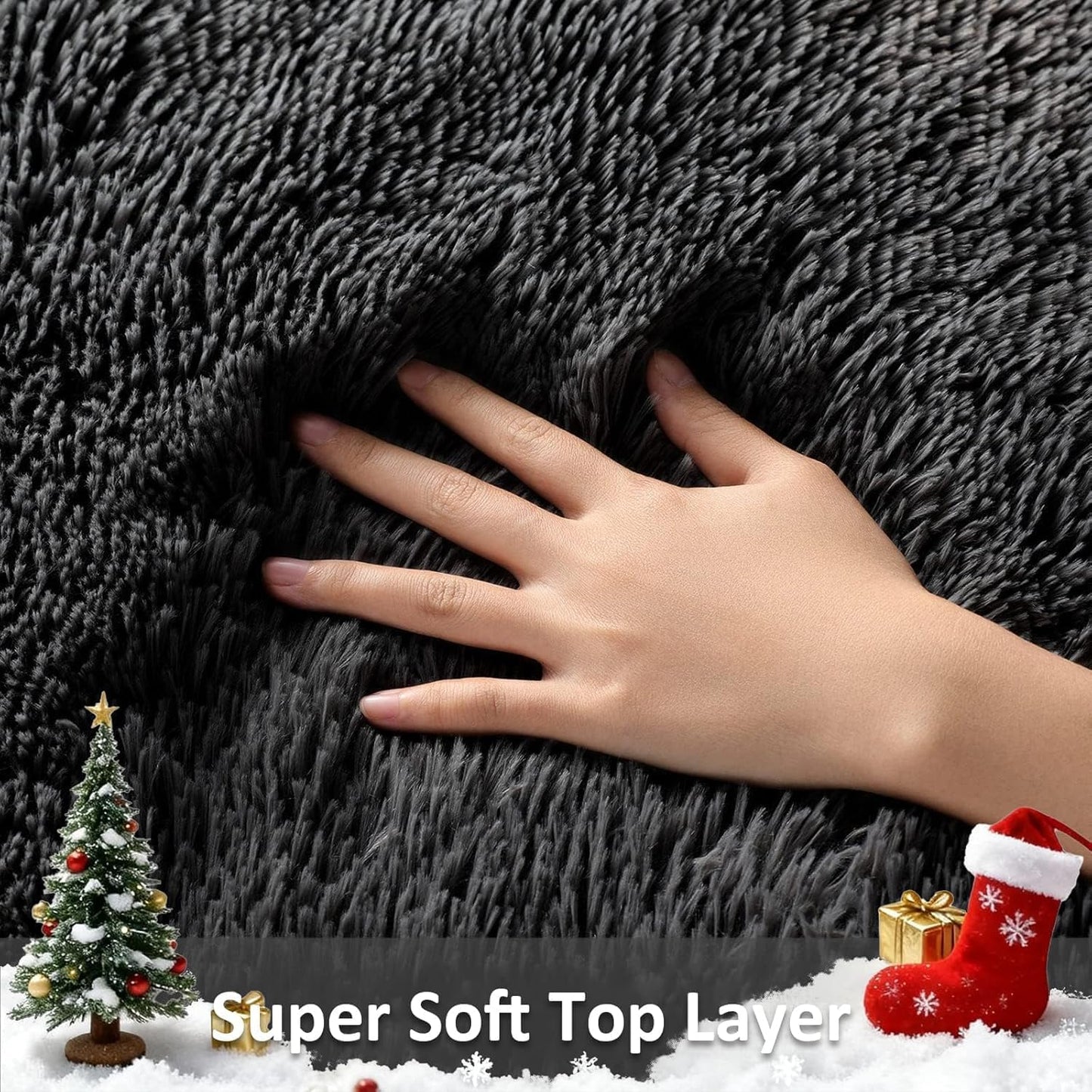 Ophanie Runner Rug - Non-Slip Fluffy Shaggy Carpet for Hallway | 2x6 Black Bedroom Decor
