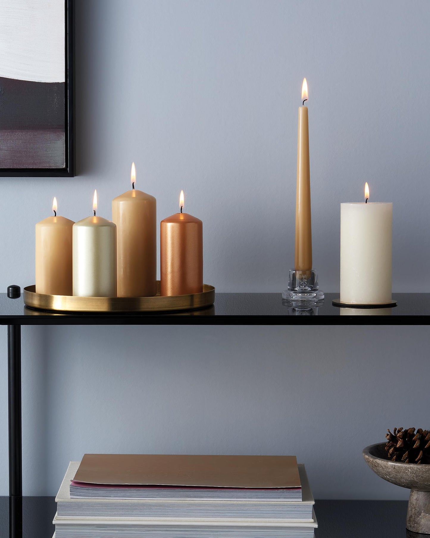 Bolsius Tapered Candles - Metallic Silver - 4-Pack - 24.5 cm - Decorative Household Candles - Burn Time of 7 Hours - Unscented - Includes Natural Vegan Wax - Without Palm Oil