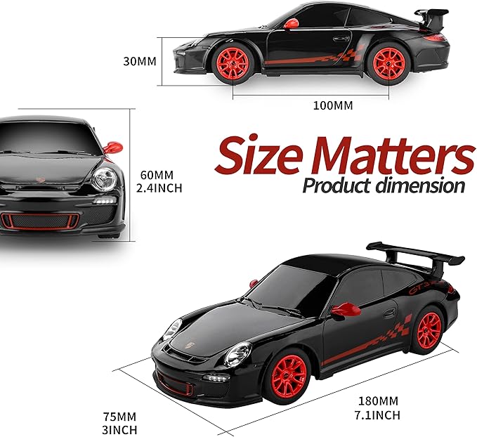 BEZGAR Porsche Remote Control Car - Officially Licensed Porsche 911 GT3 RS Toy Car 1:24 Porsche RC Car Model Vehicle Gift for BoysGirlsTeens and Adults (39900 Black)