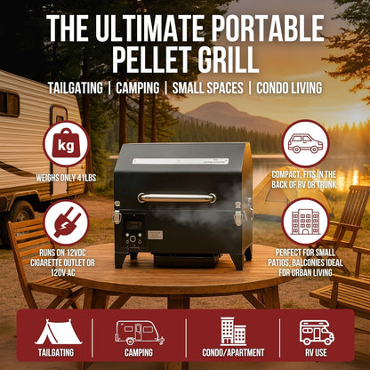 Portable Electric Smoker Grill by Freedom Stoves – 12V/120V Pellet BBQ for Camping, Tailgating & Backyard | Digital Control, Dual Probes, 8.5LB Hopper