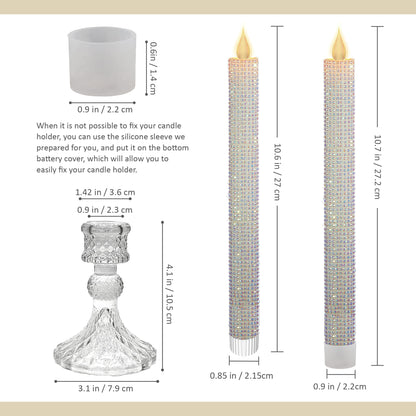 MISSTIME Flameless Taper Candles with Illuminated Glass Candle Holder, Remote Timer 2AA Battery Operated for Thanksgiving/Xmas Decor, Wedding Centerpiece (Crystallized-Brilliant, 6 Pack)