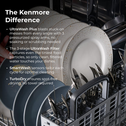 Kenmore 22-14699 Elite 24" Built-In Dishwasher - UltraWash Plus, TurboDry, QuietWash, SmartWash & TurboFlex Third Rack - 15 Place Settings - 42 DBA - ENERGY STAR Certified - 24" - Black