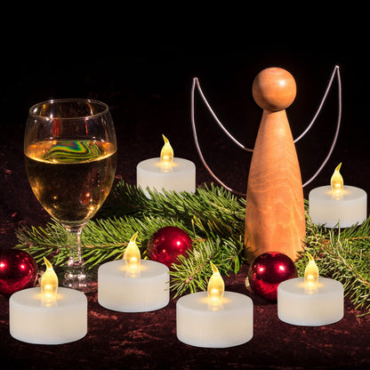 redfruit 24 Pack Flameless Tealight Candle: Battery - Powered Tea Light Candles,Bright Flickering Holiday Gift Electric Tealights Candles,for Seasonal & Festival Celebration,Warm Yellow Light.