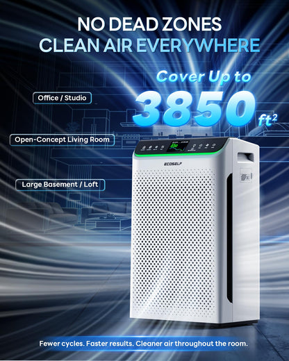 Air Purifier for Home Large Room Up to 3850Ft² with Washable Filter, HEPA Air Cleaner with AQI Display, Trend Graph, Smart App Control, Auto Eco Pet Sleep Modes for Allergies, Smoke, Pollen, HAP610WF