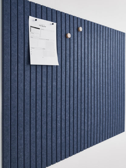 VIVELDA Felt Bulletin Board Tiles 48"x36" - 12-Pack Cork Board Alternative, OEKO-TEX Certified, NRC 0.95 Acoustic Felt Wall Panels, Damage-Free Adhesive, Slatted Design Home Office, Classroom (Indigo)