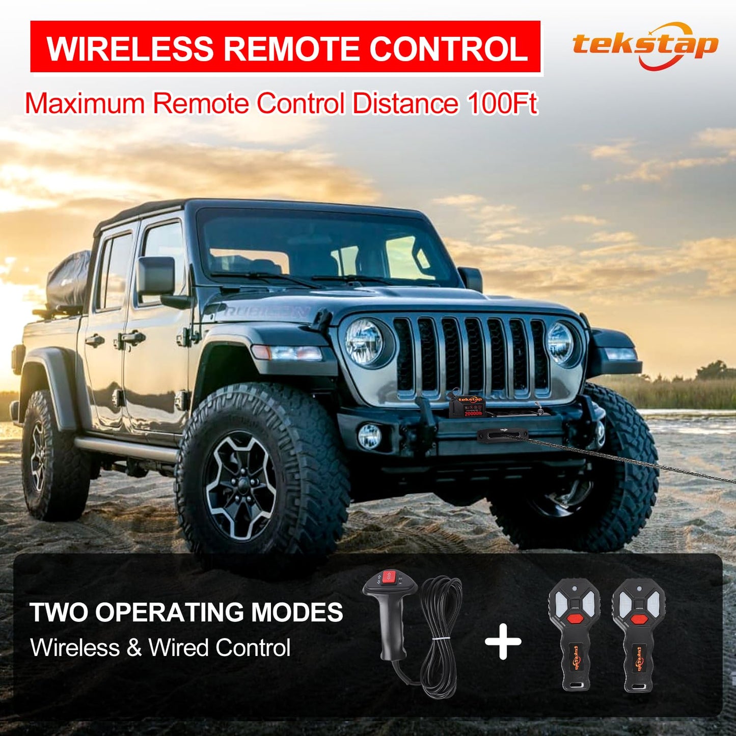 20000LB Heavy Duty Electric Winch,IP68 Waterproof 12V DC Winch with 0.47IN x85FT Synthetic Rope,7.9HP Motor,4-Stage Planetary Gear 544:1,2 Wireless Remotes,for Truck/Jeep/SUV Off-Road Recovery