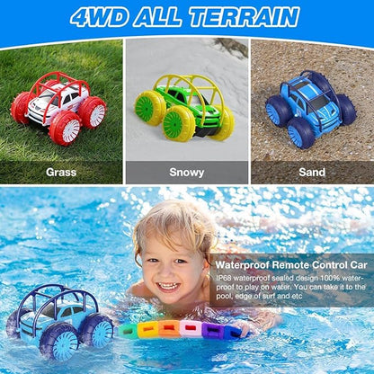 MaxTronic Amphibious Remote Control CarRechargeable RC Cars Toy 360° Flips Rotation Stunt Crawler 15KM/H 4WD All Terrain Outdoor Indoor Toy for Kids Boys Girls 3-12