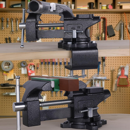 Bench Vise, 6" Jaw Width, Table Vise For Workbench,2-in-1 Multi-Purpose Heavy Duty Bench Vice With Two Multifunctional Jaws, 270° Swivel Base Home Vise for Woodworking, Welding and DIY