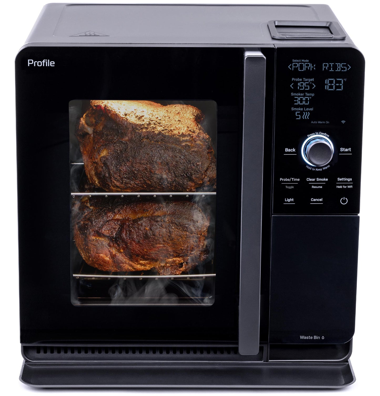 GE Profile™ Smart Indoor Pellet Smoker, with Active Smoke Filtration, 5 Smoke Control Settings, WiFi Connected, Electric, Countertop BBQ Appliance, Black