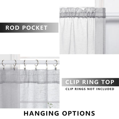 Light Gray Sheer Curtains Linen Textured Weave for Master Guest Bedroom 2 Panels Rod Pocket Modern Stylish Semi Sheer Drape Summer Curtain for Small Window Home Fashion 52 x 63 Inch Length Silver Grey
