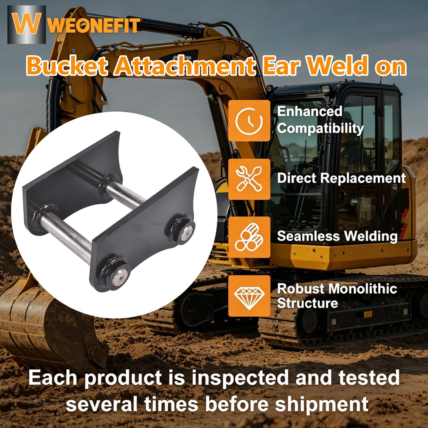 WEONEFIT Weld On Bucket Attachment Ears with Pins, 40mm 7-13/16" C-C Center to Center, Heavy Duty Steel Bucket Ear Replacement for Cat 303.5 304 Mini Excavator