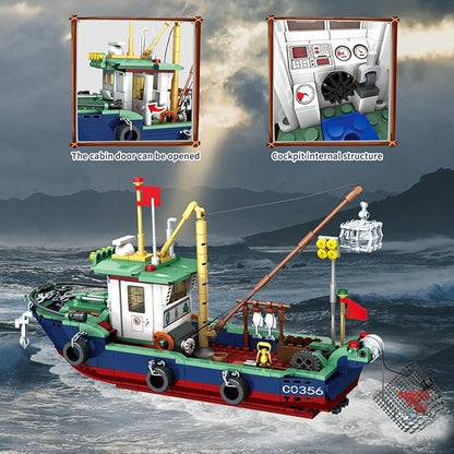 Fishing Boat Building Blocks Sets Boat Sea Fishing Building Blocks Toy Set Collection Decoration Gifts for Boys and Girl Ages 6-12 Years Old and up 582 Pcs