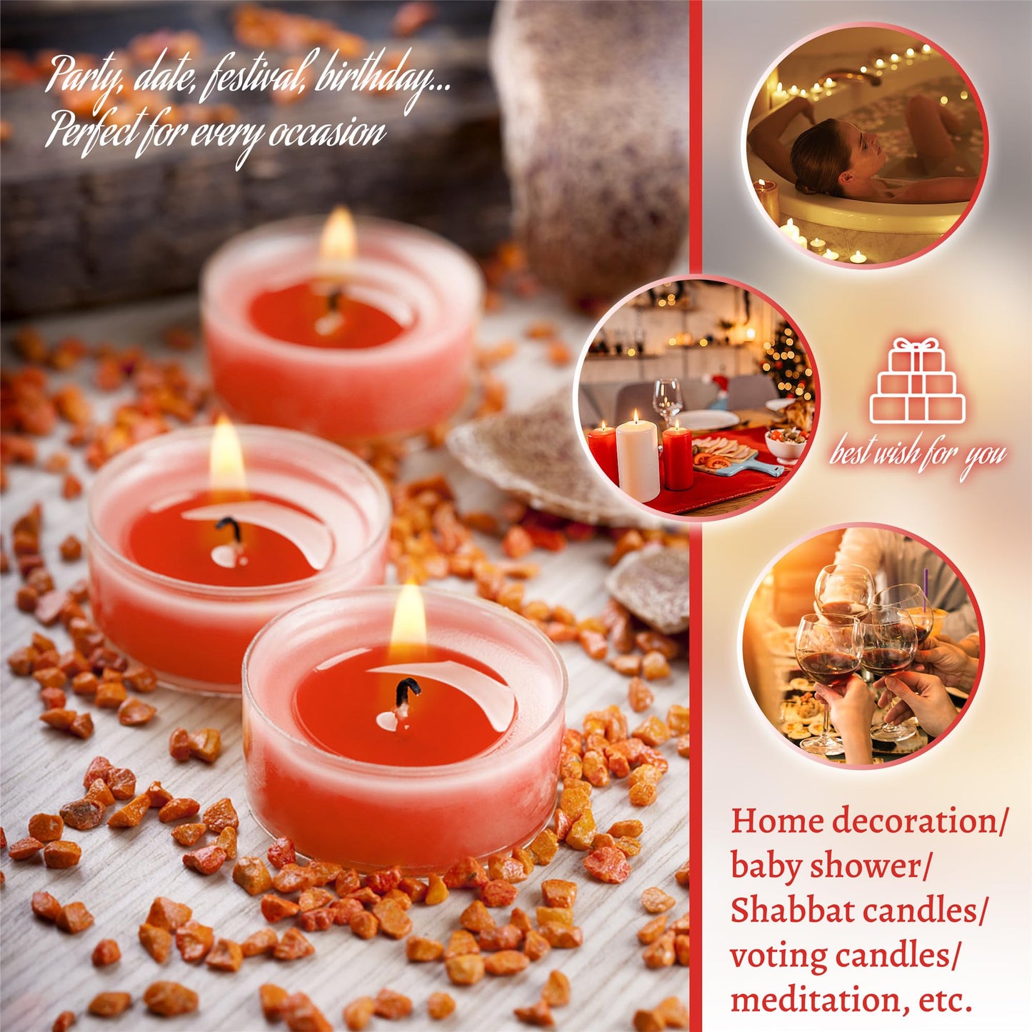 Scented Tealight Candles Handmade Candlesticks,24pcs Round Tea Light Candles Natural Scent Wax Tealight Candle Smokeless Candle Stciks for Spa Home Decor Party Gifts (01-24S-RDSB)