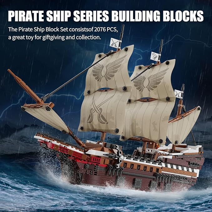 TYCOLE Pirate Ship Building Set with Lights - Mayflower Ship Model ToyGreat Home&ampOffice Decoration for Pirates FansIdea Choice for Adults and Boys Aged 8-14 as Birthday Christmas Gifts(2076PCS)