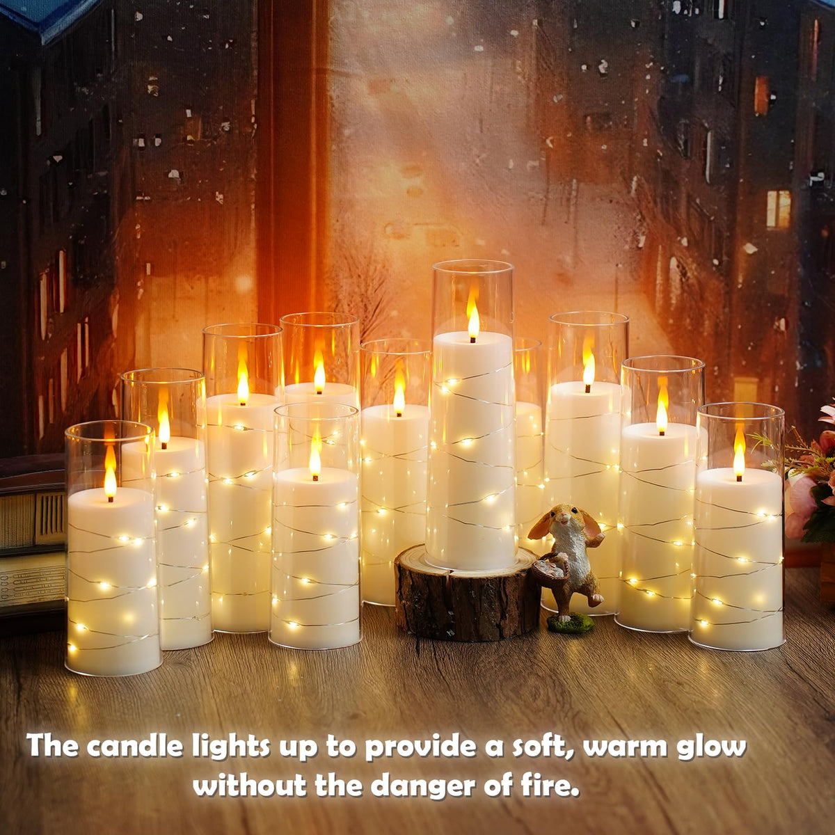 Flameless LED Candles with Timer 24 Pc Flickering Flameless Candles for Romantic Ambiance and Home Decoration Stable Acrylic Shell,with Embedded Star String，Battery Operated Candles（White）