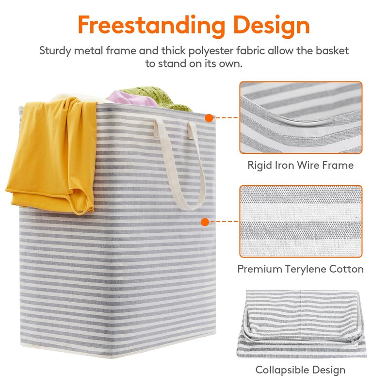 Lifewit 2 Pack Laundry Basket 100L Each, Collapsible Clothes Hamper with Reinforced Handles, Freestanding Waterproof Design for Bedroom and Laundry Room, Grey&Pink 200L Total