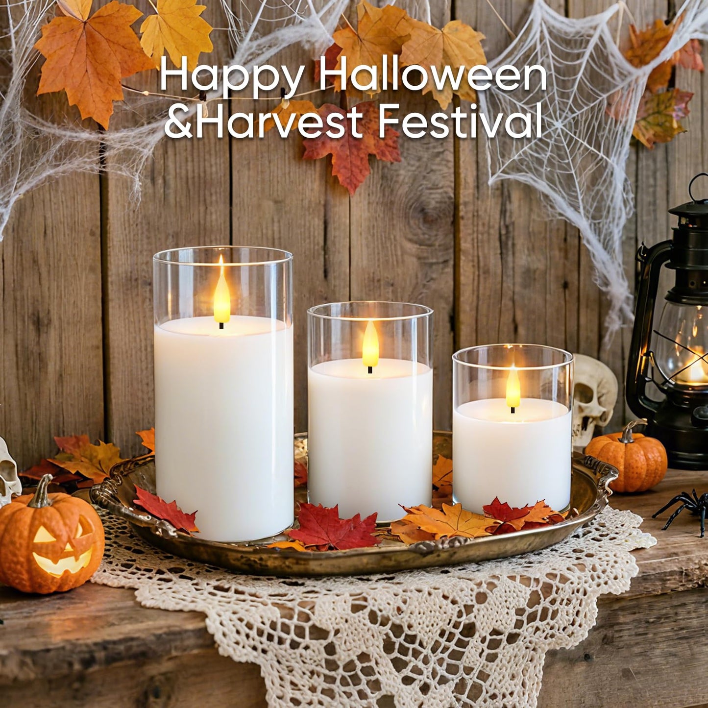 5plots Glass Battery Operated White Flameless Candles with Remote Timer, 3D Wick Real Wax Pillar Led Candles Warm Flickering Light for Indoor Home, Halloween, Christmas Decor, Set of 3, D3 x H4 5" 6"