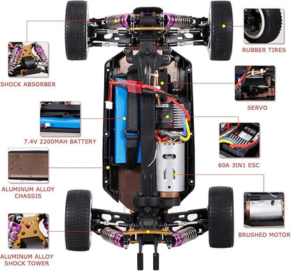 GoolRC WLtoys 124019 RC Car 1/12 Scale 2.4GHz 4WD 60km/h High Speed Racing Buggy Drift Car RTR Aluminum Alloy Chassis Zinc Alloy Gear 1 Battery