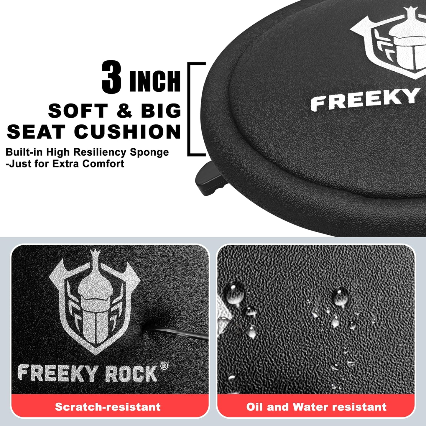 FREEKYROCK Rolling Shop Stool with Wheels, Heavy Duty Garage Work Mechanic Stool, Adjustable Height 22.44"-28.94", 360°Swivel Rolling Chair with Tool Tray Storage, 330 LBS Capacity, Red