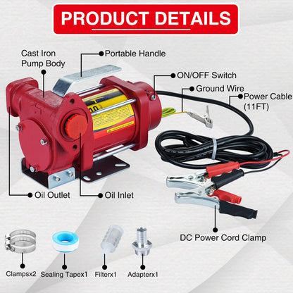 Trupow 12V DC 10GPM Self-priming Gasoline Diesel Oil Fuel Transfer Pump Kit with Discharge Hose & Nozzle…
