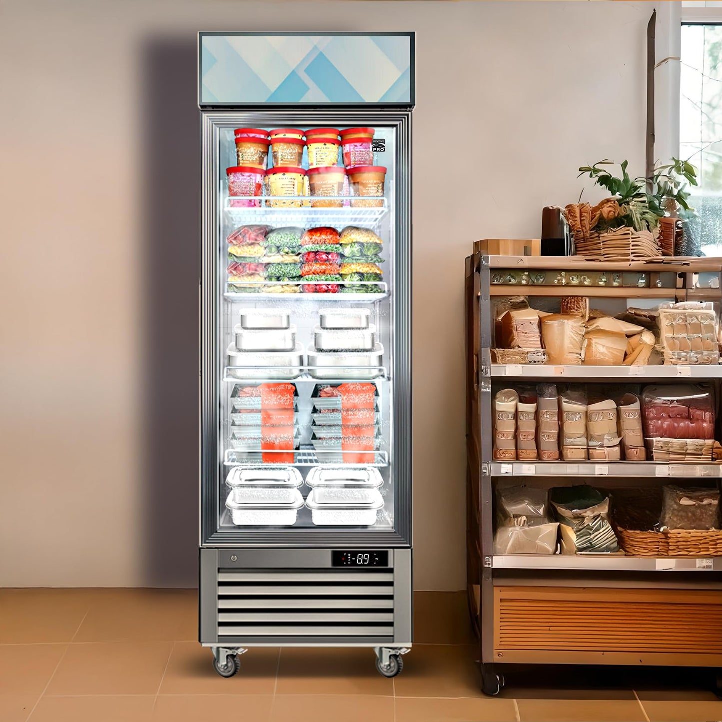 Kenmore Pro 23 Cu. Ft. Swing Glass Door Upright Commercial Display Freezer | 27" W Single-Door Merchandiser | Freestanding Convertible Freezer/Refrigerator | Digital Temperature Display | ETL-Approved