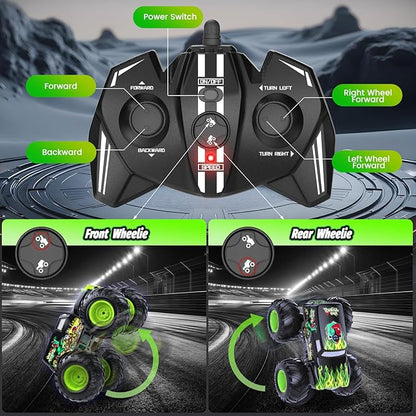 Amphibious Remote Control Monster Truck for Kids Self-Balancing 4WD Stunt RC Truck with Wheelie Action Waterproof All-Terrain Off-Road Big Tire Toy Car for Boys Girls Ages 6–12 Pool Gift