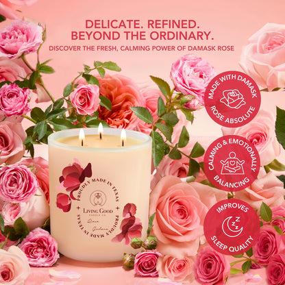Rose Gulora - Turkish Rose Pure Beeswax Candle - 90+ Hours Long Burning Classically Designed Non-Toxic Scented Candles for Home Decor and Aromatherapy to Stress & Anxiety Relief 15 OZ