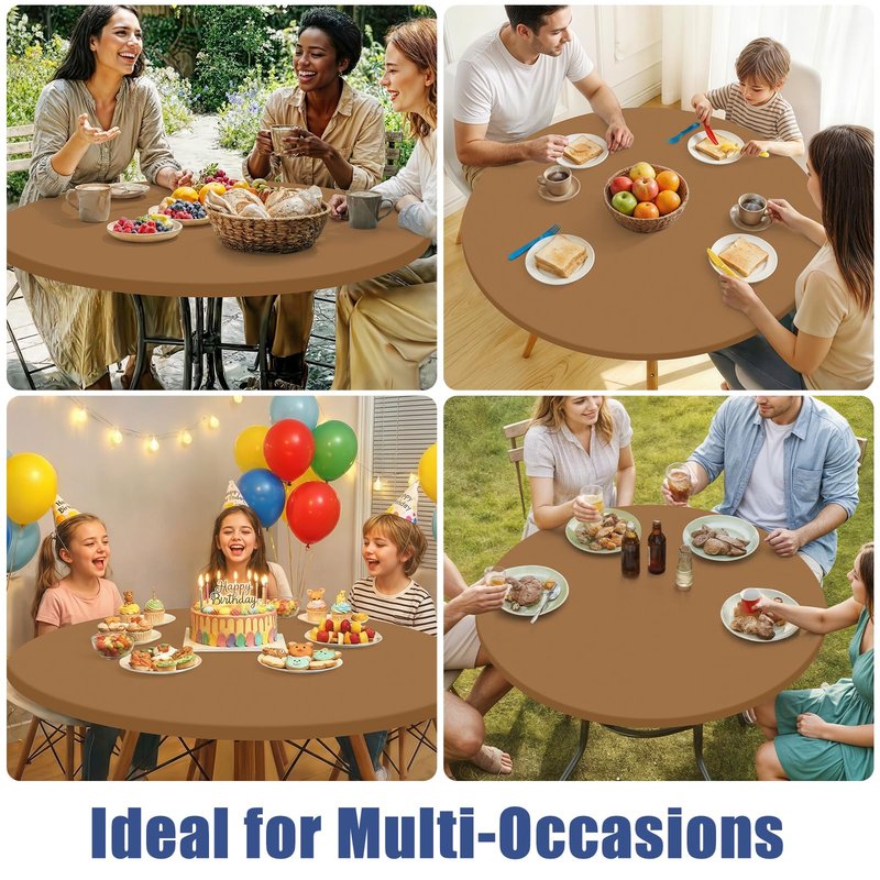 Moosfor Round Spandex Tablecloth, Elastic Fitted Waterproof Tablecloths for 18"-24" Tables, Stretch Washable Picnic Table Cover for Camping, Dining, Indoor and Outdoor,Brown