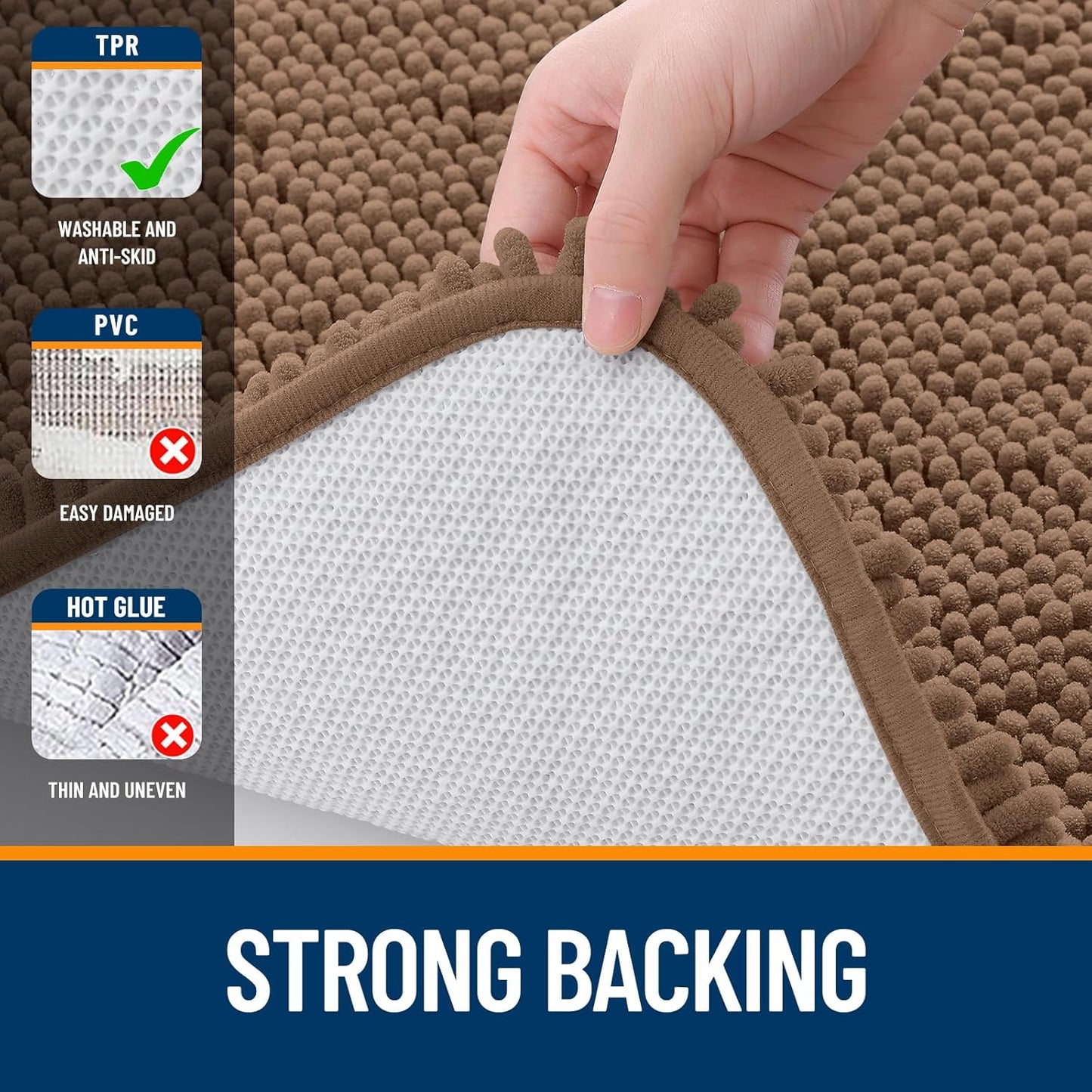 OLANLY Bath Rugs - Extra Soft Chenille, Quick-Dry & Absorbent | 30x20 Mocha Machine Washable Mats