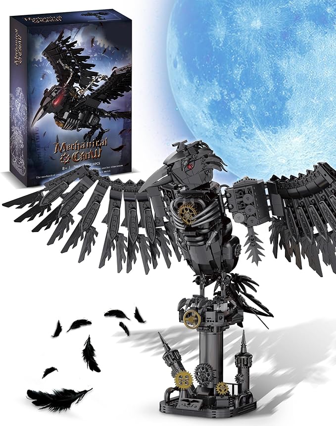 Mechanical Crow Building Block Sets for Adults Compatible with Lego Raven Animal Collection Model Halloween Decor for Home or Office STEM Toys Gift for Teens Boys and Girls 8-14 (1018PCS)