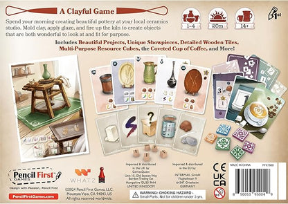 Pencil First Games: Sunrise at The Studio - Pottery Set Collection &amp Drafting Board Game Cozy Small Box Solo Mode Ages 14+ 1-4 Players 20 Min