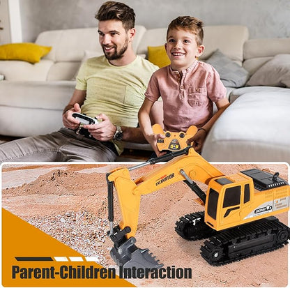 Remote Control Excavator Toys for Boys RC Excavator Toy for Boys 3 4 5 6 7 8 Year Old Kids Christmas Birthday GiftRC Digger Truck Construction Vehicles with Metal Shovel &amp Light