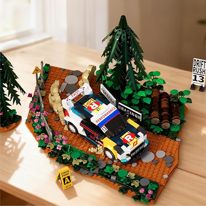 Car Building Set Off-Road Racing Cars Buildings Blocks Sets for Adults Kids Miniature Vehicle Model w/ Forest Scene Modular Car Building Kit Toys Gift for Birthday HolidaysDrift Rush 1049PCS