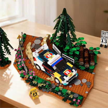 Car Building Set Off-Road Racing Cars Buildings Blocks Sets for Adults Kids Miniature Vehicle Model w/ Forest Scene Modular Car Building Kit Toys Gift for Birthday HolidaysDrift Rush 1049PCS