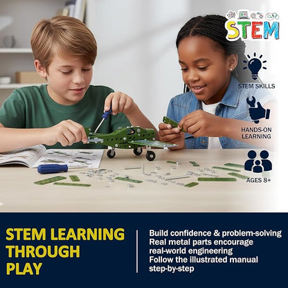 Metal Model Airplane Building Toys for Boys &amp Girls Ages 8-16 258 Pieces DIY STEM Construction Kits Educational Engineering Science Plane Set Vintage Aircraft Vehicle Gift for Kids &amp Adults